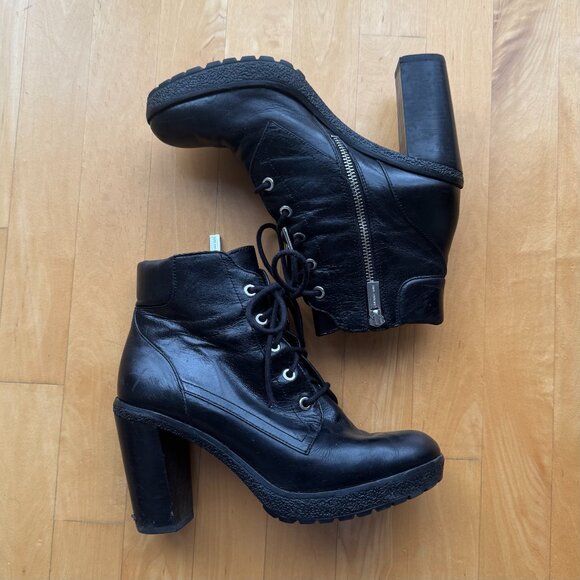 Michael Kors Black Leather Lace Up Heeled Ankle Boot Size 8.5 - Picture 6 of 6